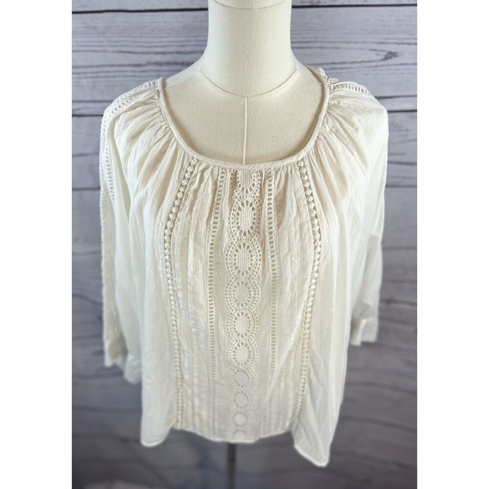 Karen Kane Eyelet Embroidered Top Womens Large 100% Cotton Boho Off White Blouse - Picture 2 of 7